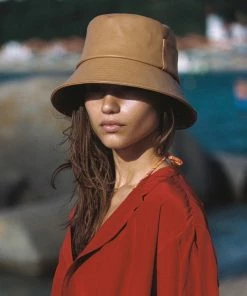 Lack Of Color Wave Bucket Hat - Brown Vegan Leather Clothing