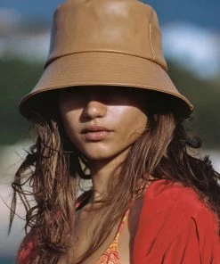 Lack Of Color Wave Bucket Hat - Brown Vegan Leather Clothing