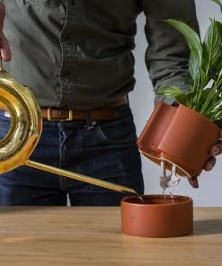 Cadine Hydra Self-Watering Ceramic Planter - Matte Cognac